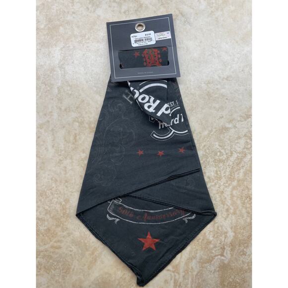 Hard Rock Cafe 50th Anniversary Guitar Bandana NWT Black Rock Collectible Cotton - Picture 3 of 7